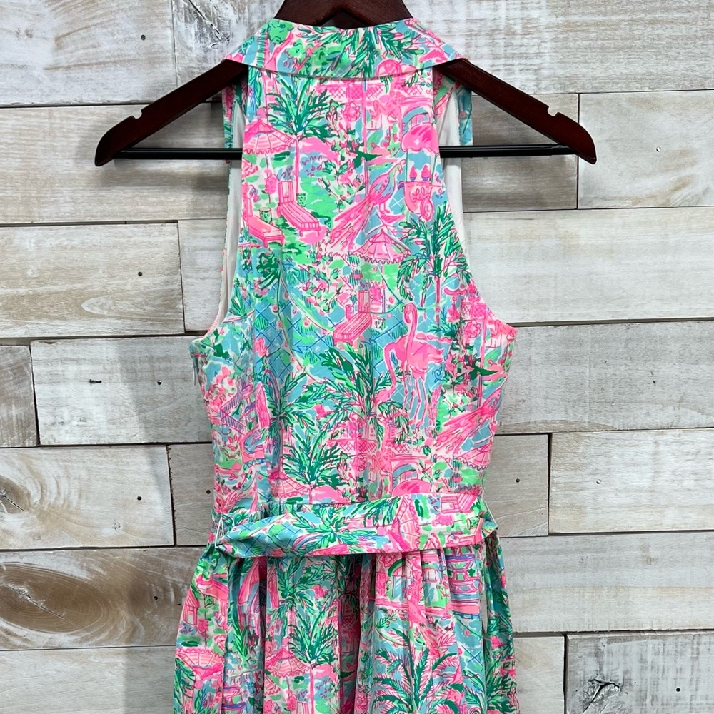 Lilly Pulitzer Dress Size 0 Pink Flamingo Halter Preppy Beach Coastal Fit Flare - Picture 10 of 16